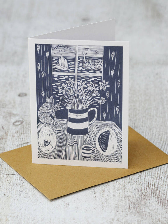 Your Tea is on the Table A6 Lino Print Greeting Card