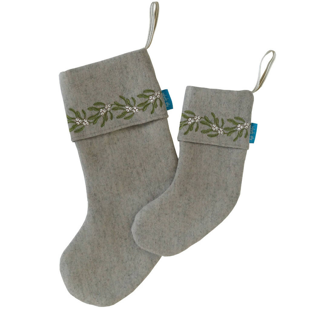 Embroidered Mistletoe Christmas Stocking