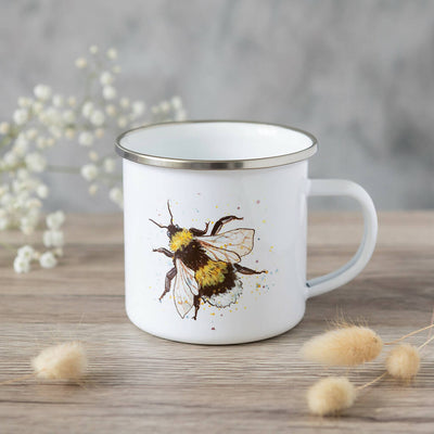 Bee Enamel Mug in White