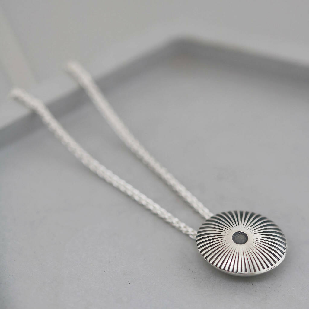 Sunburst Round Pendant Necklace in Solid Sterling Silver