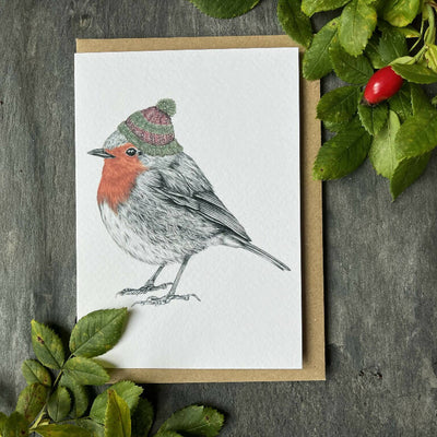 Bobble Hat Robin Christmas Card