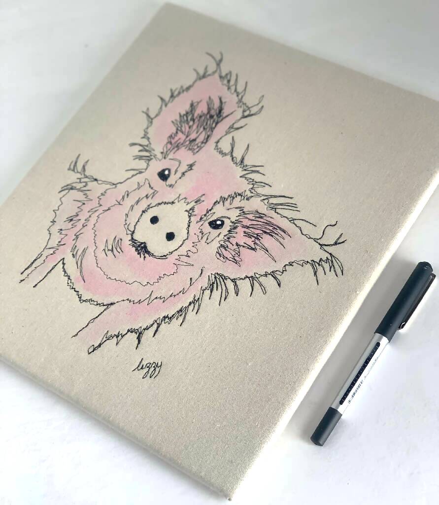 Cute Piggy Watercolour and Stitch Artwork