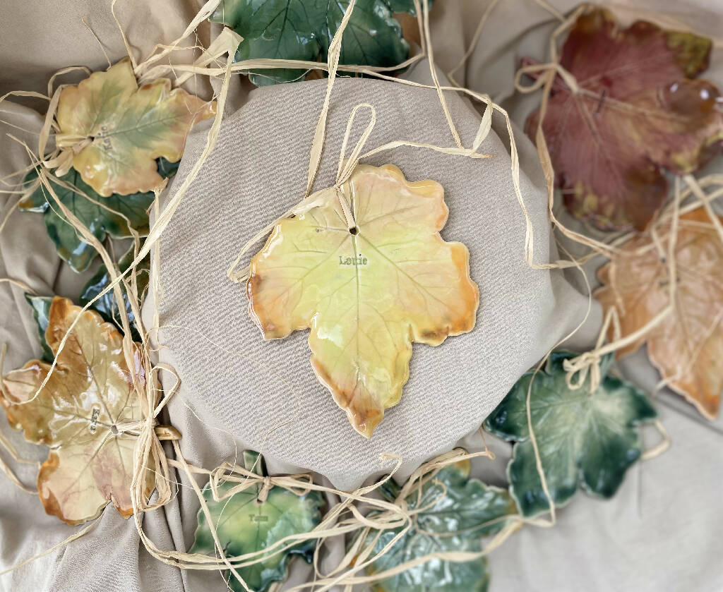 Hand Sculpted Personalised Sycamore Ceramic Leaf Place Setting/Wall hanging