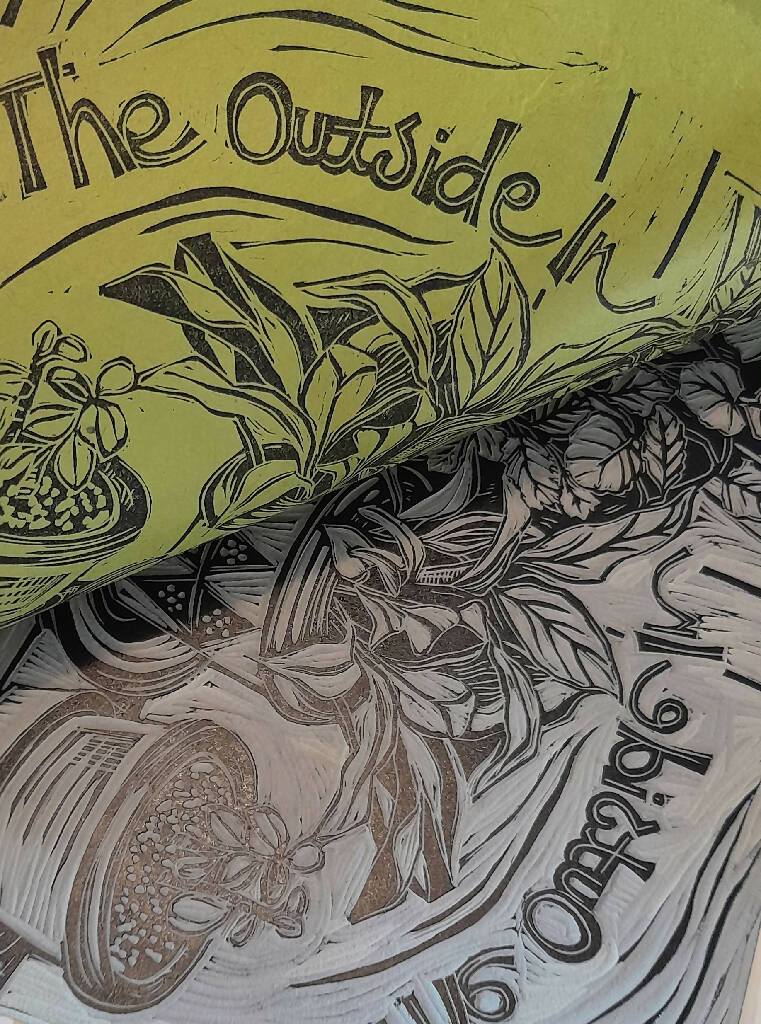 'The Outside In' Linocut Print on Handmade Paper, in Black
