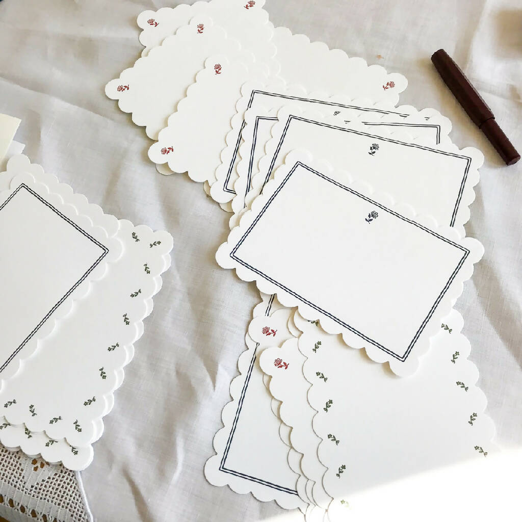 Letterpress Scalloped-Edge Flat Notecard Set