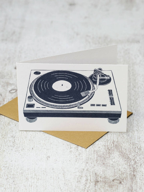 Record Deck A6 Lino Print Greeting Card