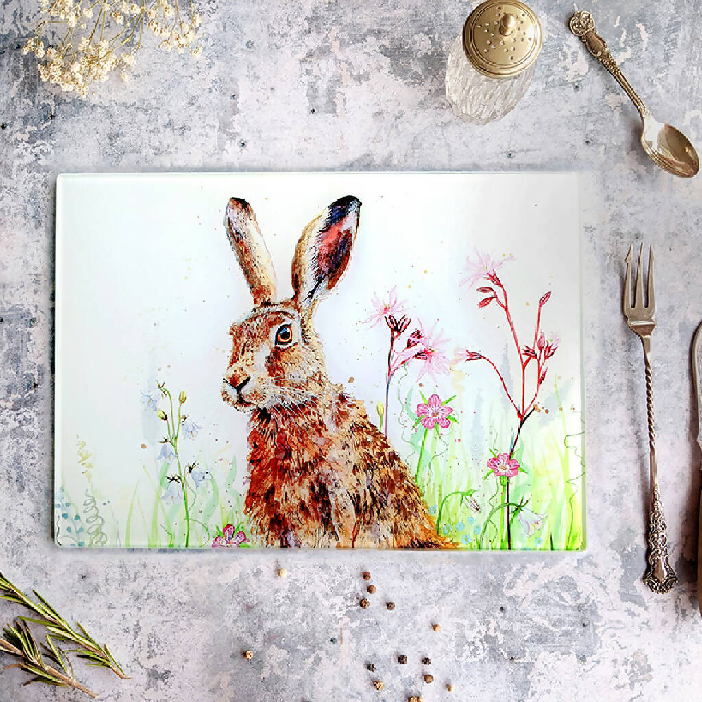Hare in Flowers Glass Placemat
