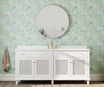 coastal cove seafoam wallpaper in bathroom interior