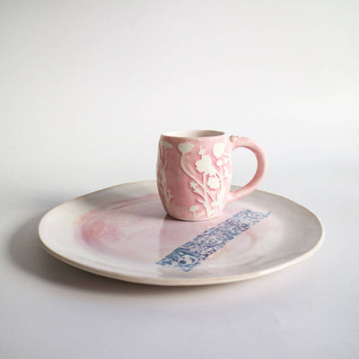 Stoneware Clay Plate In Pink Watercolour Design