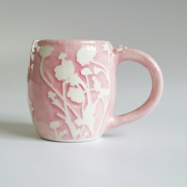 Stoneware Pink Mug in Botanical Design