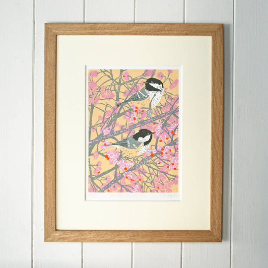 Spindle Tree Coal Tits - Limited Edition - Original Linocut Print