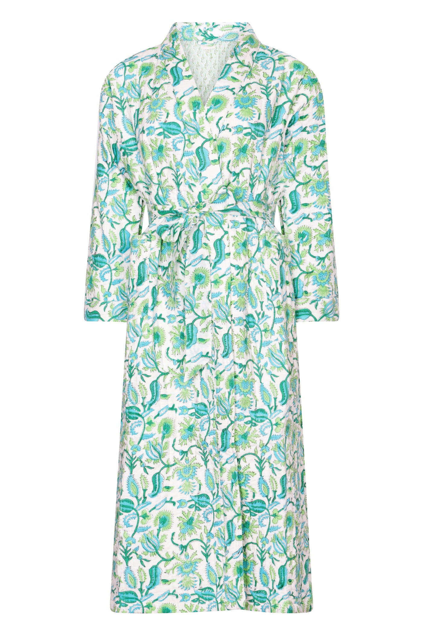 Luxury Quilted Hand Block Printed Robe - Apple Green