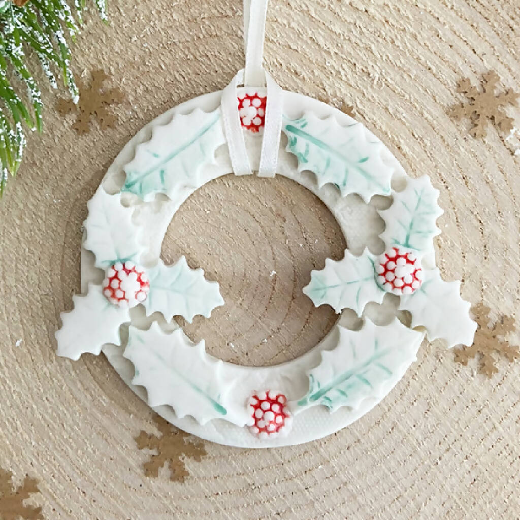 Porcelain Holly Wreath Decoration