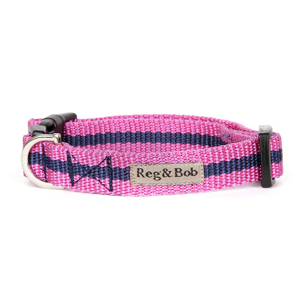 Dog Collar In Pink And Navy Stripe