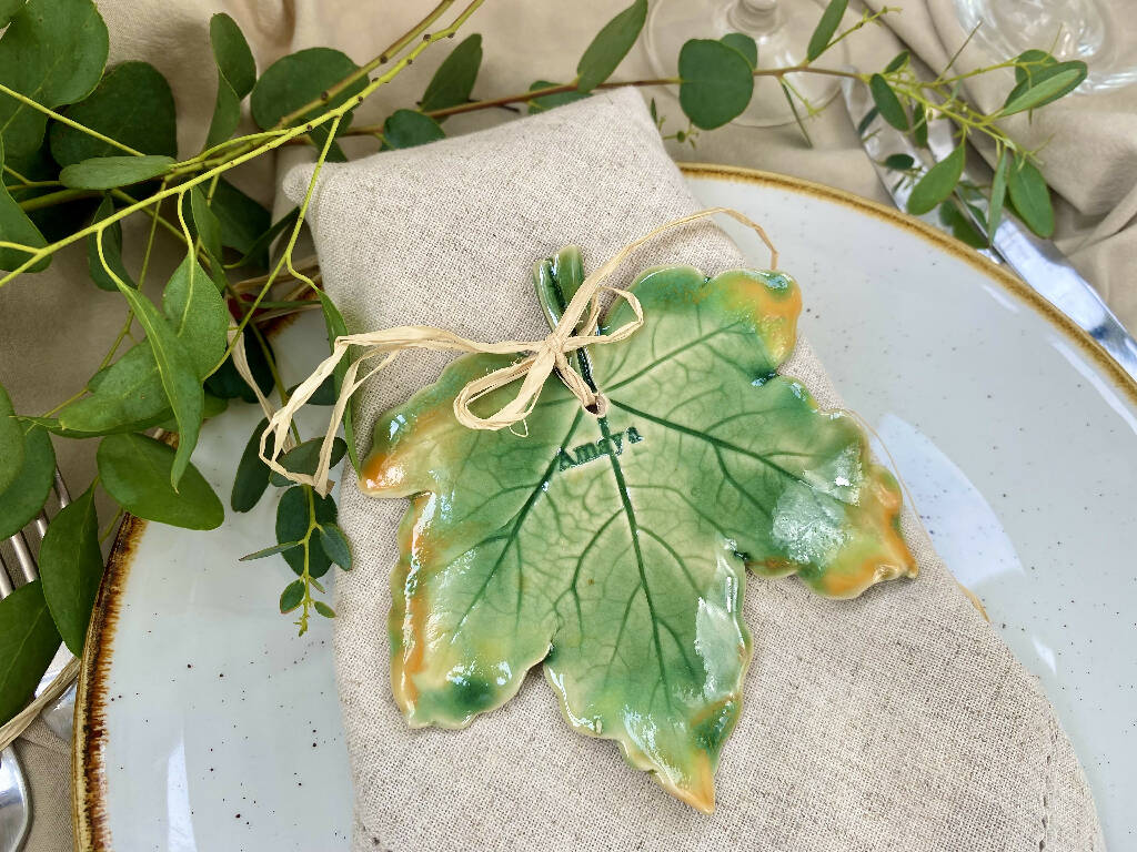 Hand Sculpted Personalised Sycamore Ceramic Leaf Place Setting/Wall hanging