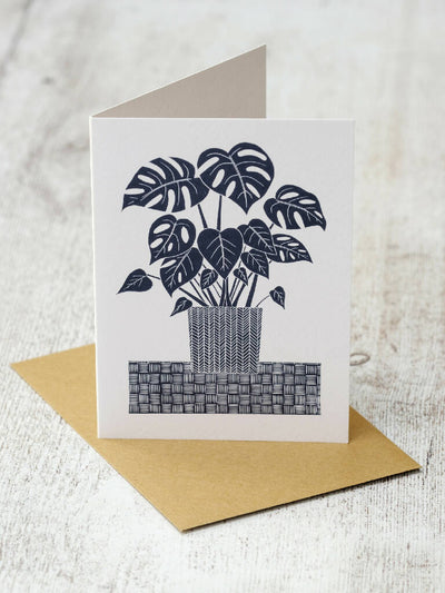 Monstera Houseplant A6 Lino Print Greeting Card