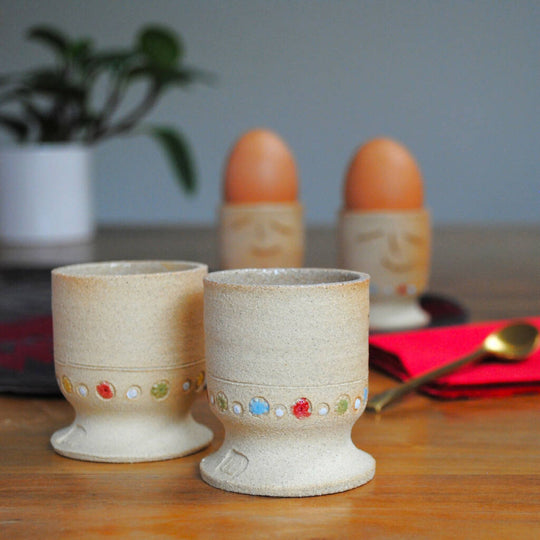 Egg Cups with Colourful Flowers and Smiley Faces