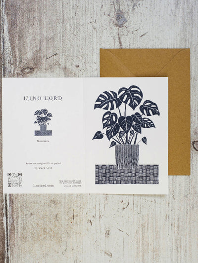 Monstera Houseplant A6 Lino Print Greeting Card