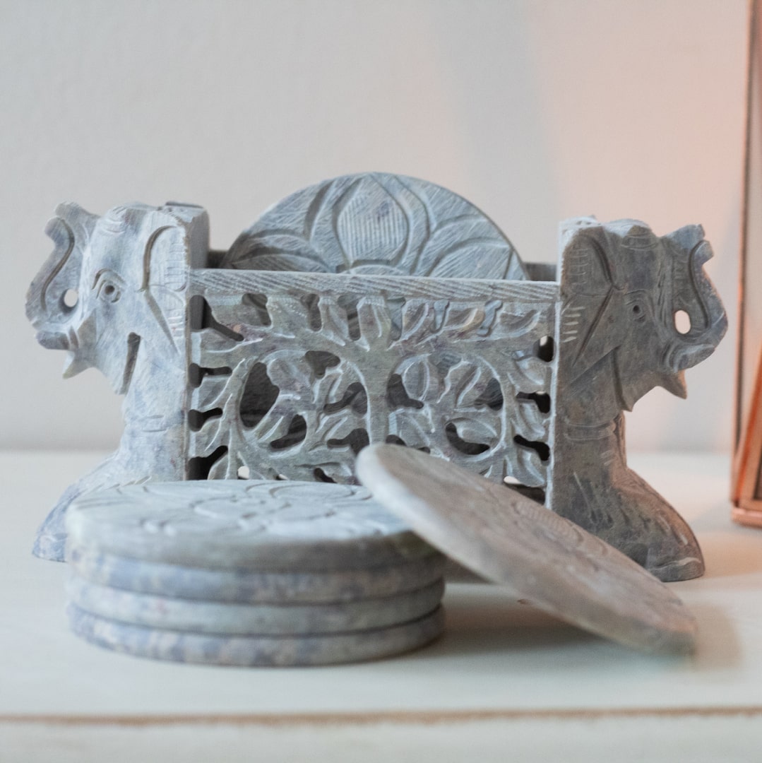 Elephant Marble Coaster Set