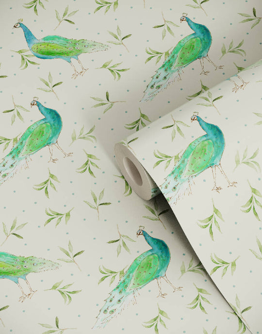 Olive and Dot Peacock Wallpaper