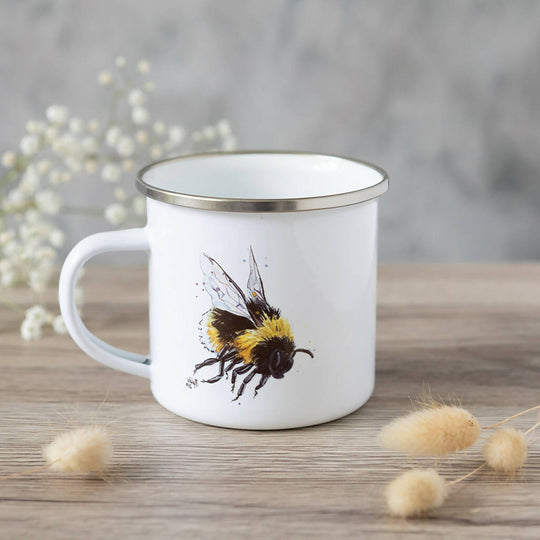 Bee Enamel Mug in White