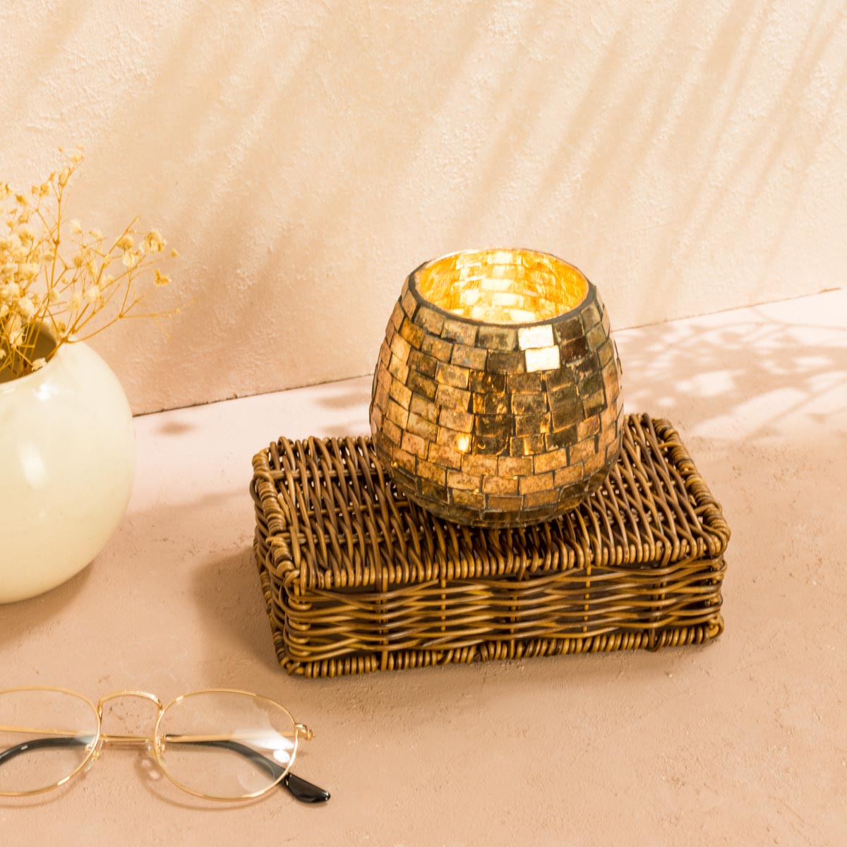 Gold Mosaic Candle Holder