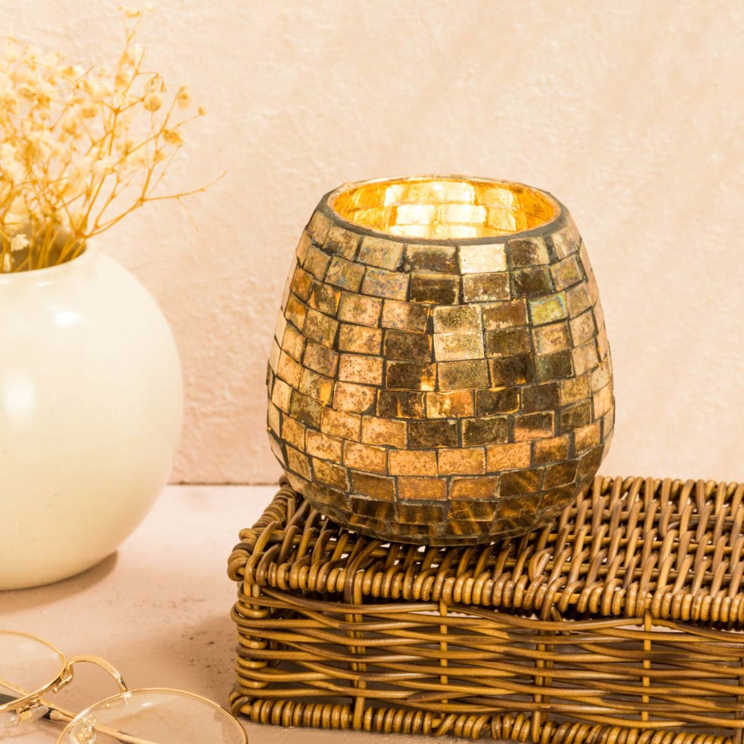 Gold Mosaic Candle Holder