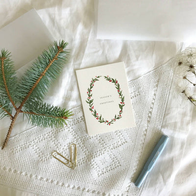Vintage Style Winter Greenery Wreath Petite Christmas Card