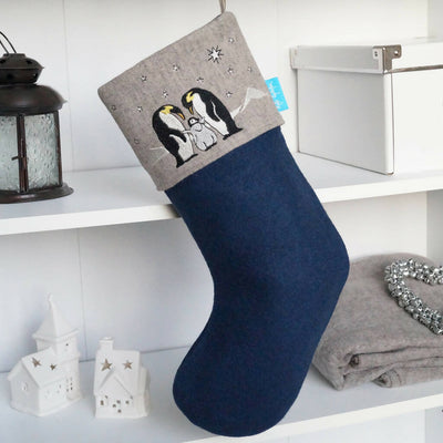 Embroidered Penguin and Chicks Christmas Stocking