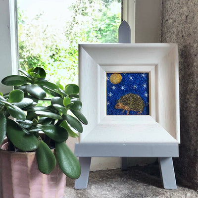 Hans by The Moon Embroidered Framed Artwork with Hedgehog, Stars and Moon.
