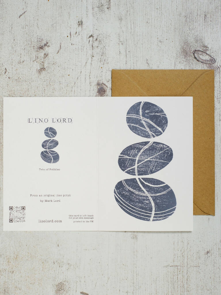 Trio of Pebbles A6 Lino Print Greeting Card