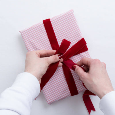 Luxury Reusable Gingham Fabric Gift Wrap with Velvet Ribbon Ties