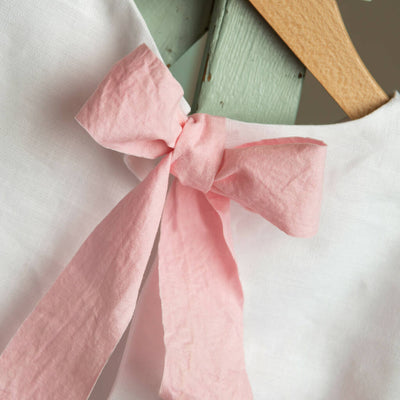 Organic Linen Girls Top with Pink Ribbon