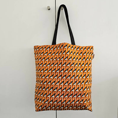 Magpie Bird Organic Cotton Large Shoulder Bag in Orange