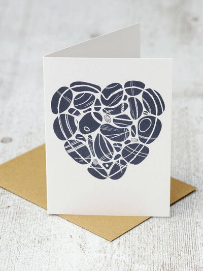 Pebble Heart A6 Lino Print Greeting Card