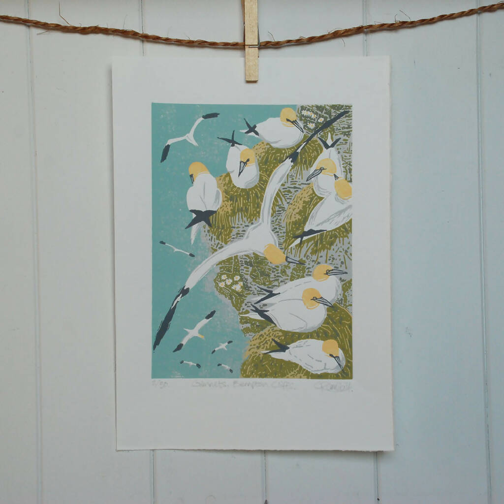 Gannets, Bempton Cliffs - Limited Edition - Original Linocut Print