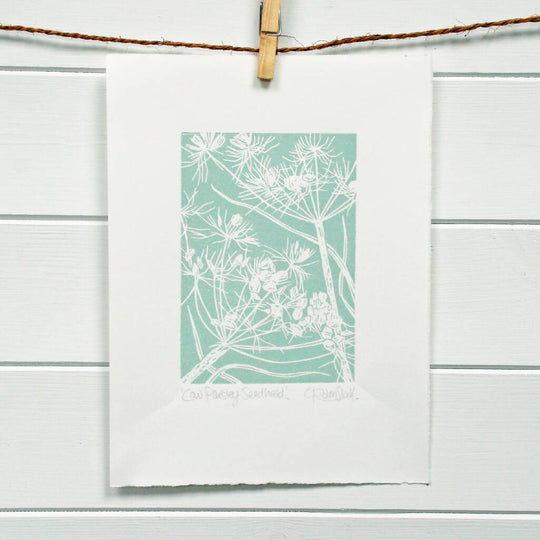 Cow Parsley Seedhead in Duck Egg Blue - Open Ended Edition - Original Linocut Print