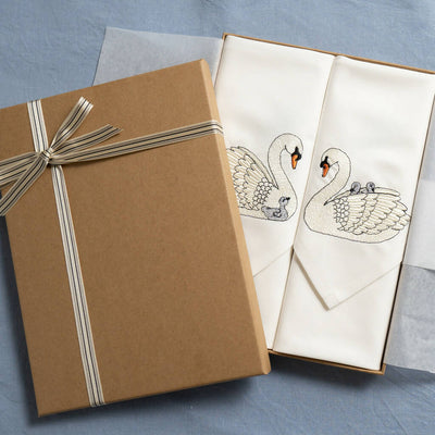 Embroidered Set of Two Swan Napkins