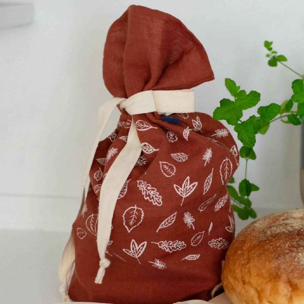 Leaf Bread Bag Hand Printed In Pure Linen