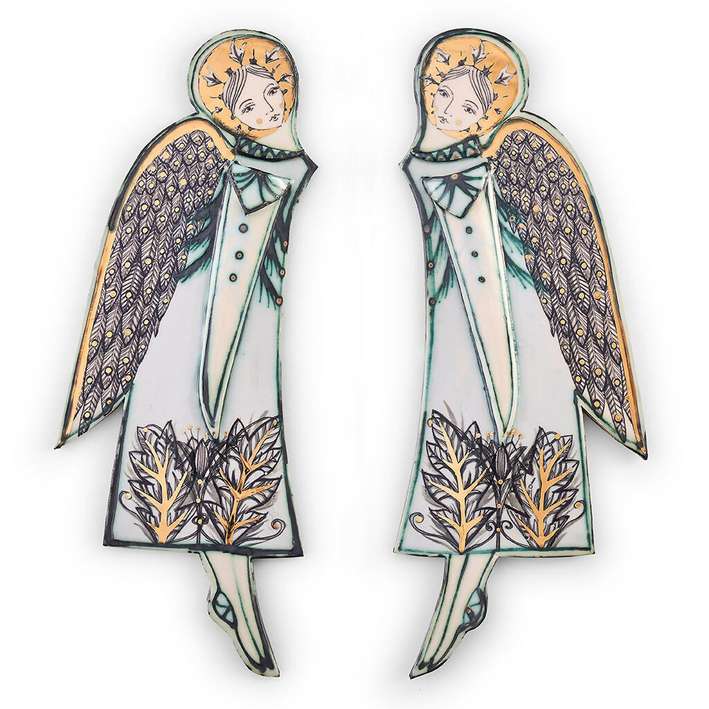 Pair of Ceramic Angels in Ivory