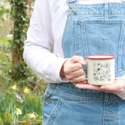 Cornish Woodland Enamel Mug Etched in Cornwall