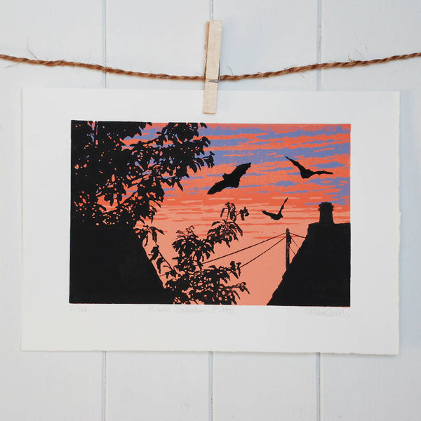 Back Garden Bats - Limited Edition - Original Linocut Print