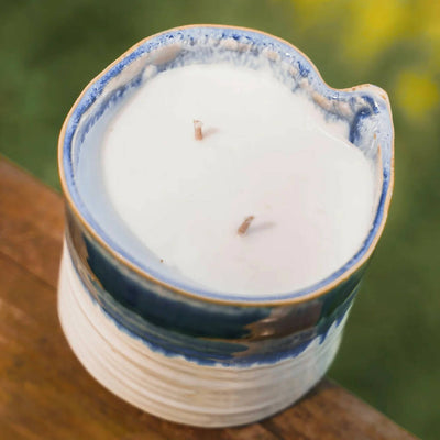 Large Blue Ombre Ceramic Garden Candle