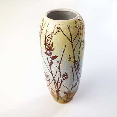 Stoneware Clay Vase in Twigs Design
