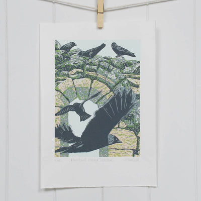 Fountains Abbey Jackdaws - Limited Edition - Original Linocut Print