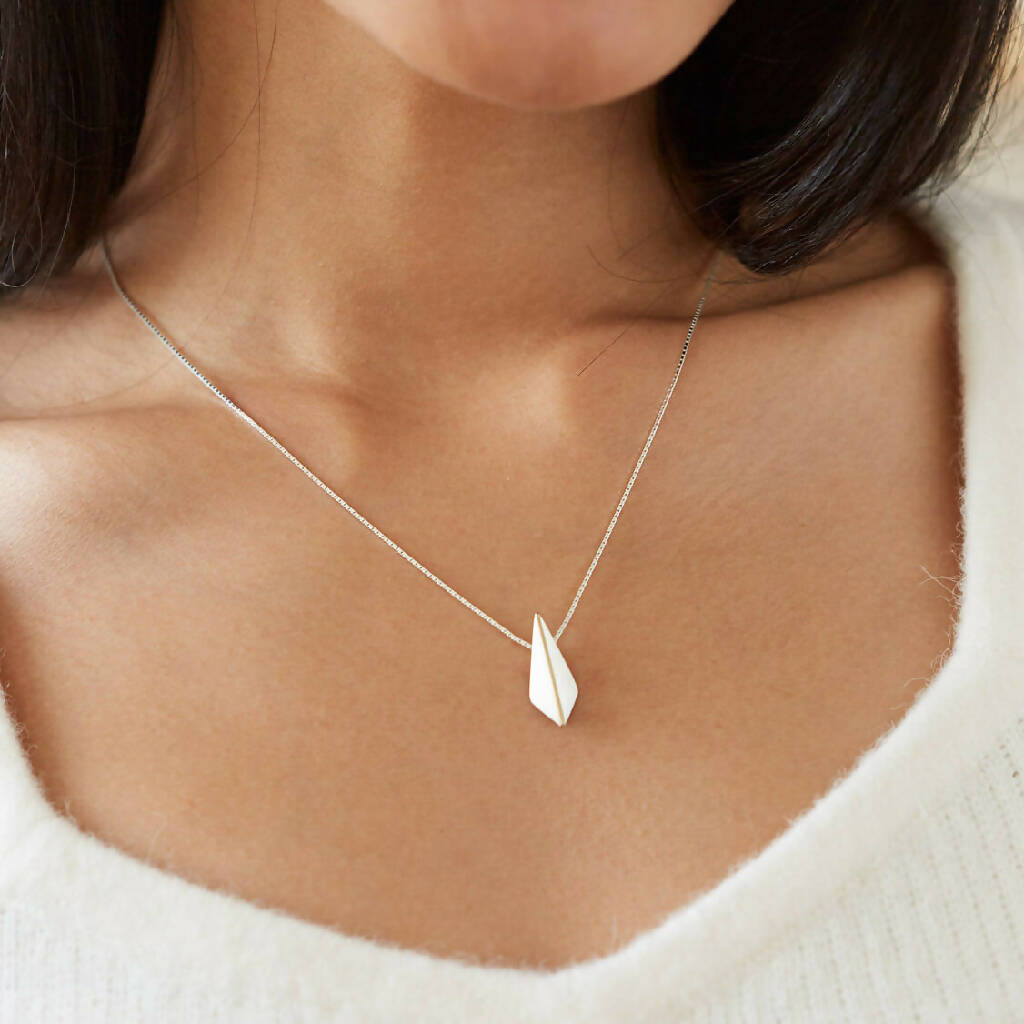 Kite Shape Pendant Necklace in Solid Sterling Silver with 9ct Gold Accent