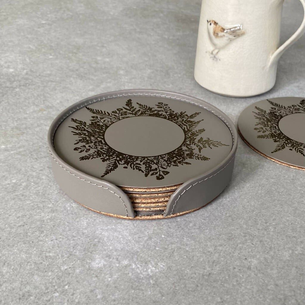 Set of 6 Recycled Leather Cork Backed Coasters