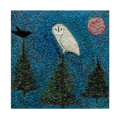 Soft As Moonlight Mist Framed Embroidered Artwork With Owl Black Bird And Trees 3