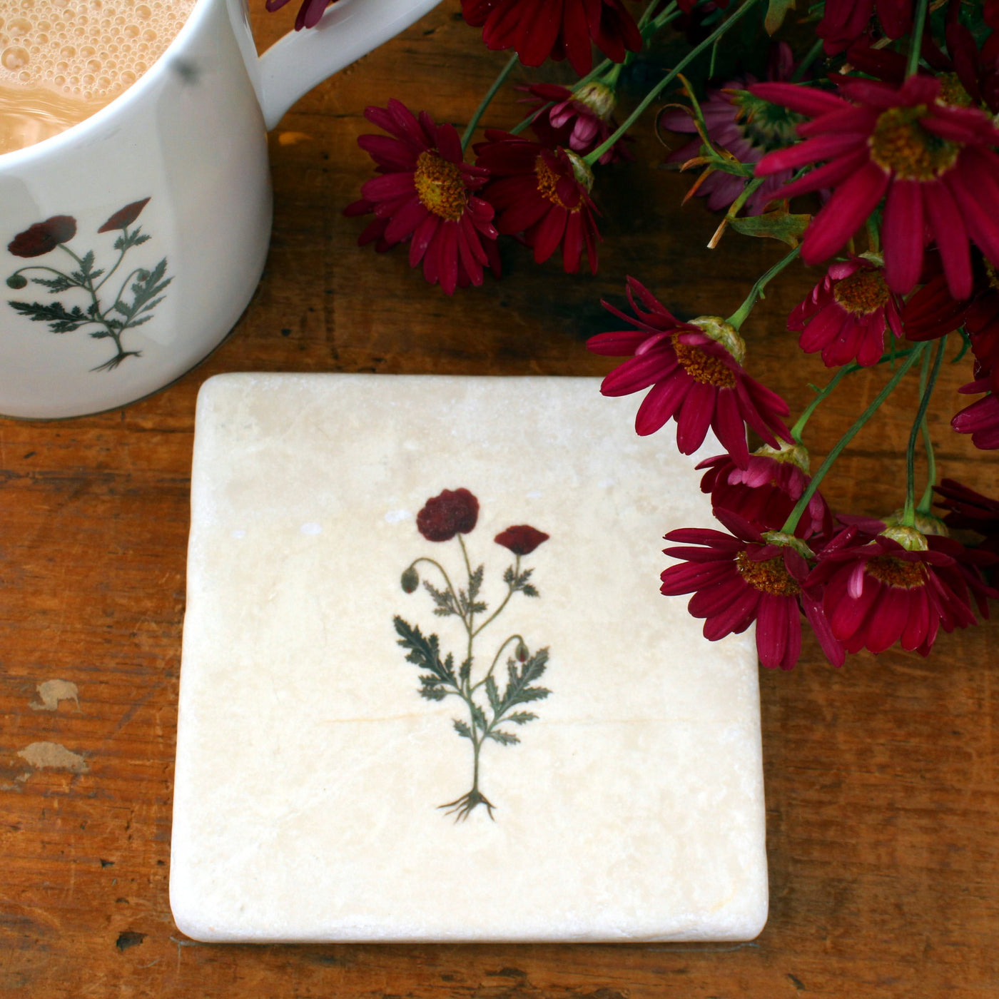 Marble Coasters in Red Poppy