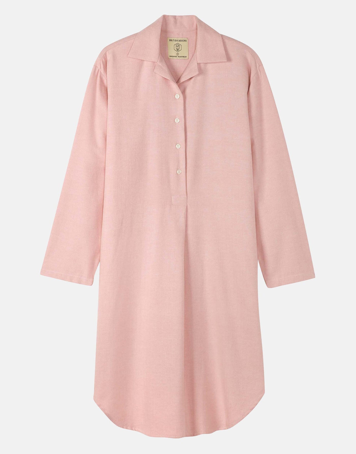 Women's Brushed Cotton Nightshirt – Powder Pink Herringbone